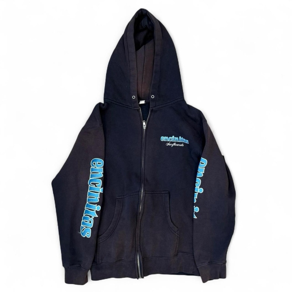Encinitas Surfboards Faded Navy Blue Full Zip Hoodie Adult Small Skater Y2K VTG